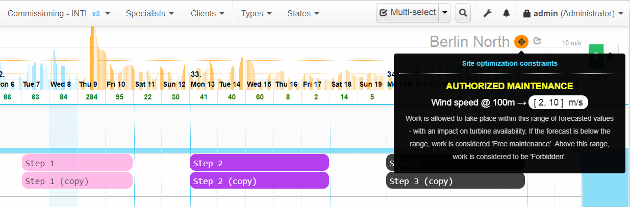 Optimizer: site constraints within the calendar.