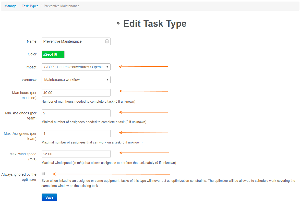 Optimizer: task type configuration.