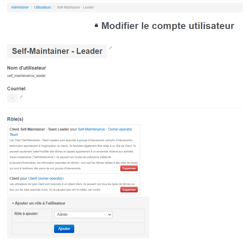Création d'un compte: Client Self-Maintainer - Team Leader.